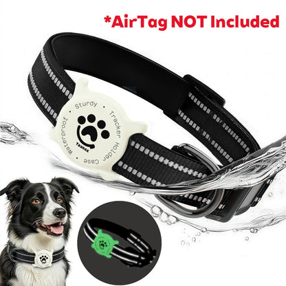 Taakcc Reflective Dog Collar with Luminous Airtag Holder, Waterproof Soft Padded & Safety Buckle, Air Tag Tracker Case Collars
