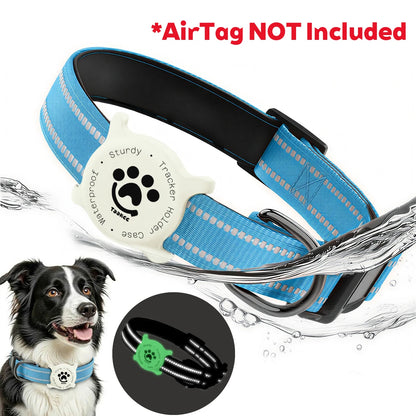 Taakcc Reflective Dog Collar with Luminous Airtag Holder, Waterproof Soft Padded & Safety Buckle, Air Tag Tracker Case Collars