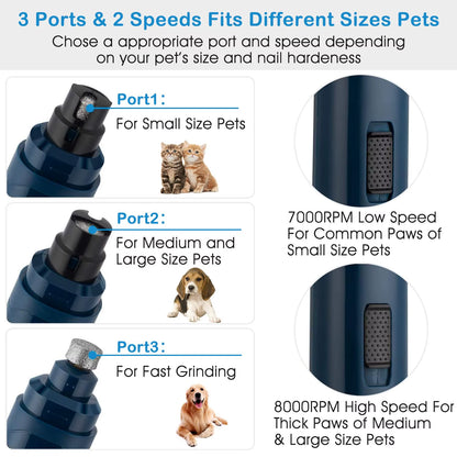 Professional Dark Blue Cordless Pet Nail Grinder for Dogs Quiet 2-Speed USB Rechargeable Model D0100HED8WA Paws Nail Drill